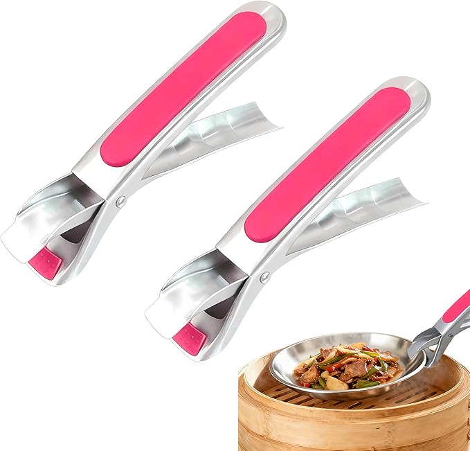 2PCS Hot Plate Gripper,Air Fryer Pans Gripper,Stainless Steel Hot Plate Bowl Retriever,Anti Scald Bowl Holder Clip,Kitchen Lifters Tongs for Egg Custard,Jidangeng,Microwave,Toaster,Oven Steamer