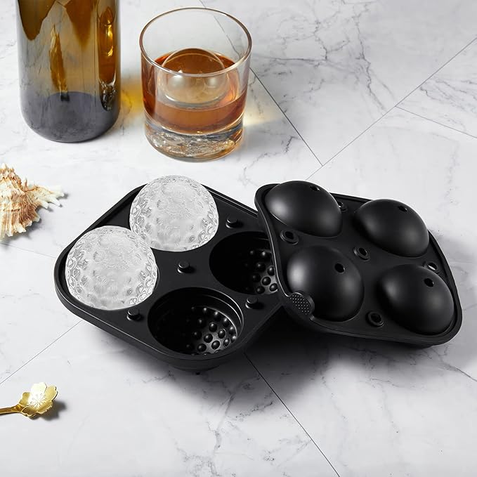 ACOOKEE Novelty Golf Gifts Ball Ice Maker Mold, 2.5" Large Sphere Round Ice Cube Mold for Cocktails, Whiskey, Bourbon Chilling, 4 Hole Fun Shapes Big Silicone Circle Ice Cube Trays w/Funnel