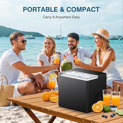 Ice Makers Countertop, 9 Ice Cubes in 6 Mins Portable Ice Maker, 2 Sizes of Bullet Ice (S/L) Small Ice Machine for Home Kitchen Camping (Sable)