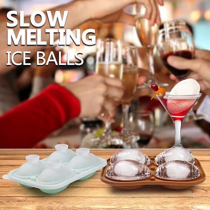 Football Ice Cube Mold, Football Shapes Ice Cube Tray, Silicone Oval Ice Mold Chocolate Mold with Clear Funnel-type Lid, Make 4 Large Ice Balls for Chilling Whiskey Cocktails Drinks, Coffee