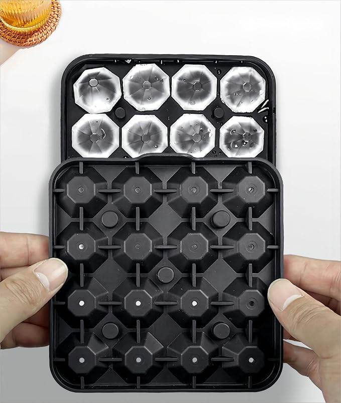 Tiny Diamond Ice Molds 2 Pack, Small Diamond-Shaped Silicone Ice Cube Trays 16 Cubes Per Tray, Easy Release, BPA-Free Mini Ice Cube Trays with Lid