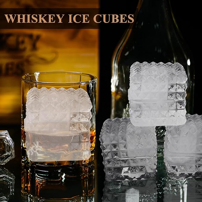 2 Pack Whiskey Ice Cubes Mold,Silicone Ice Cube Trays with Lid,2-Inch,Diamond Textured Large Square Ice Cube Mold,Bourbon Ice Cube Molds,Ice Trays-Ice Molds for Whiskey,Cocktails,Blue