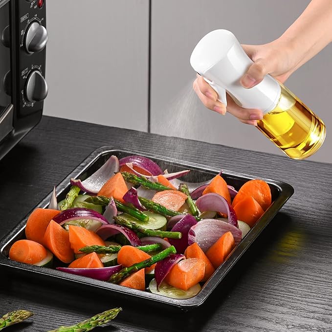 Glass Oil Sprayer for Cooking - Olive Oil Mister Spray Bottle - 6.7 fl.oz - Air Fryer Accessories - Refillable Dispenser for Kitchen