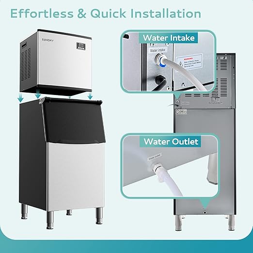 EUHOMY Commercial Ice Maker Machine, 450 lbs/24H Industrial Ice Machine with 250 lbs Storage Bin, ETL Approved Stainless Steel Clear Ice Maker for Bar, Cafe & Restaurant