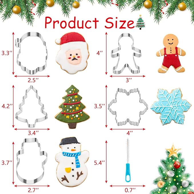 Large Christmas Cookie Cutters Set 6 Pcs, Kimfead Holiday Cookie Cutters - Gingerbread Man, Christmas Tree, Snowflake, Snowman and Santa Claus Cookies Mold