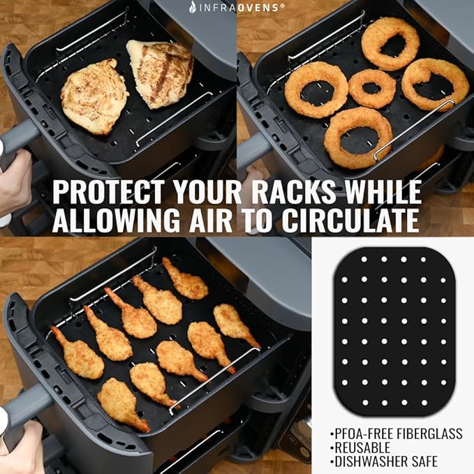 INFRAOVENS Reusable Liners for Ninja DoubleStack 2-Basket Air Fryer, Accessories for SL201 SL401 Basket Protectors for 8qt, 10qt XL 6-in-1 Double Stack Airfryer, Easy to Clean Mats for Compact Design