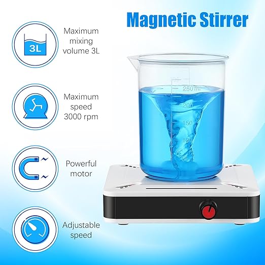 Feekoon 3000 RPM Magnetic Stir Plate with 5 Stir Bar and 1 Bar Retriever, Magnetic Mixer Stirrer Max Stirring Capacity 3000ml for Lab Brewing (No Heating)
