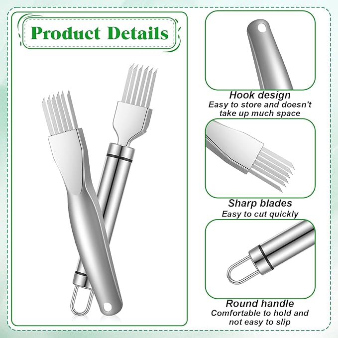 2 Pcs Green Onion Cutter Stainless Steel Green Onion Slicer Shred Silk The Knife Scallion Shredding Tool Multifunctional Vegetable Cutter Tool for Kitchen