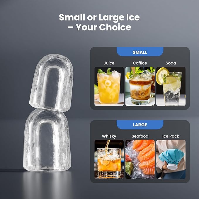 Electactic Ice Makers Countertop,26Lbs/24H,8Pcs in 6Mins,Portable Ice Maker Machine with Self-Cleaning,Interior Lighting,2 Sizes of Bullet Ice for Home/Office/Party(Black)