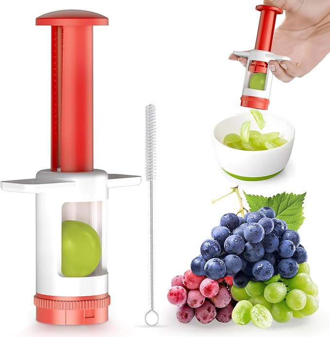 Grapes Cutter for Toddlers, Fruit & Veggie Cutter for Kids Grape Slicer Kitchen Tool, Perfect for Fruit Salads, Snacks, and Cake Decorations-Red Container-Red CrossBlade
