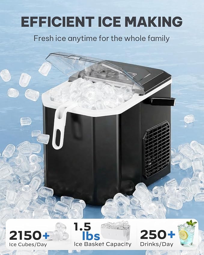 Silonn Ice Maker Countertop, Portable Ice Machine with Carry Handle, Self-Cleaning Ice Makers with Basket and Scoop, 9 Cubes in 6 Mins, 26 lbs per Day, Ideal for Home, Kitchen, Camping, RV