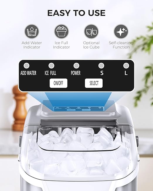 COWSAR Ice Maker Countertop, Portable Ice Makers Countertop, 26.5lbs/24Hrs, 8 Bullet Ice Cubes in 6 Mins, Ice Basket and Scoop, Self Cleaning Mini Ice Machine for Home, Kitchen, Camping