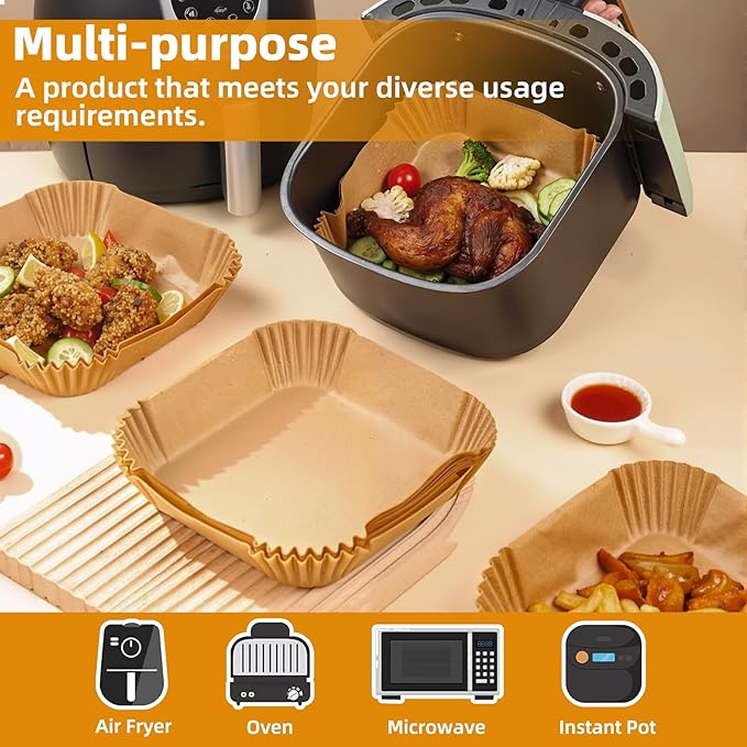 7.1 inch Air Fryer Paper Liners for Instant Pot Vortex Plus 4QT, 200pcs 3-6 Qt Thickened Square Disposable Parchment Liner Compatible with Ninja 5qt / Chefman 4-6 qt/Cosori 5qt / Instant Pot 4qt
