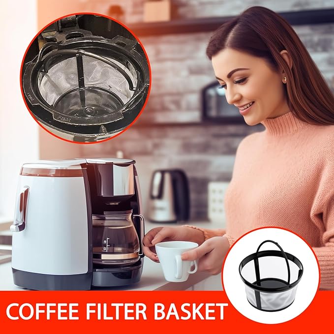 4 Pack Reusable Coffee Filter Basket with Handle Compatible with Mr. Coffee 4-5 Cup Coffee Makers Universal Replacement Nylon Mesh Filters for Most Coffeemakers and Brewers