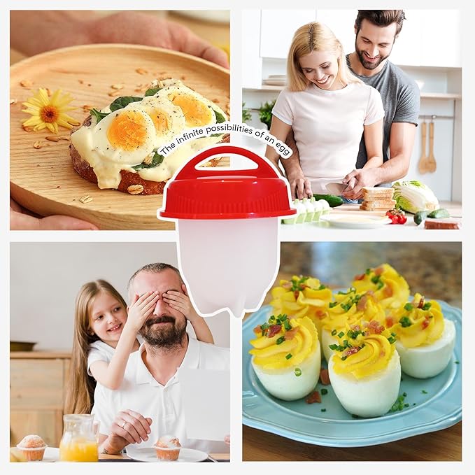 Hard Boiled Egg Maker, 6-Piece Shell-Free Egg Cooker Set, Non-Stick Easy-Clean Multifunctional Egg Boiler Kit, white