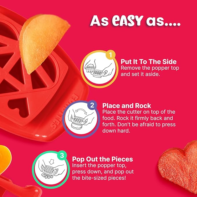 FUNBITES Crustless Sandwich Cutter for Kids Lunch (2-piece set), Uncrustable Sandwich Cutter, Bite-Size Food Cutter for Toddlers, Bento Box Accessories, BPA-FREE Dishwasher Safe, Red Hearts 1pk