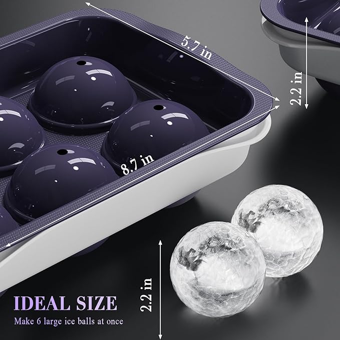 Round Ice Cube Mold with Lid - 2.2 Inch Sphere Ice Ball Maker, Large Whiskey Ice Cubes Mold with Easy Release, Reusable Silicone & Plastic Tray for Bourbon, Scotch, Brandy, Cocktails, Gift