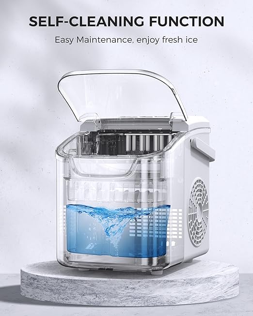 COWSAR Ice Maker Countertop, Portable Ice Machine with Self-Cleaning, 26.5 lbs/24Hrs, 8 Ice Cubes in 6 Mins, Ice Basket and Scoop, Ideal for Home, Kitchen, Bar, Camping