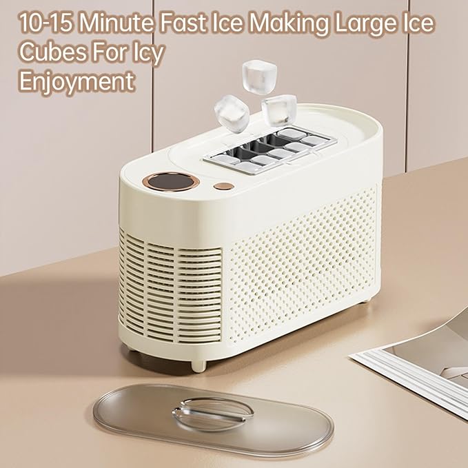 Desktop Ice Maker Portable Countertop Durability 10 Cubes, Compact Quickly Making Ice Making Machine for Camping, BBQ Picnic, Cream White