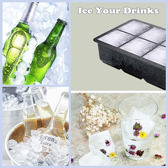 Silicone Ice Cube Tray for Freezer with Lid，Large Square Ice Cube Molds for Whiskey and Old Fashioned，Stackable Silicone Soup Freezer Molds - Set of 2