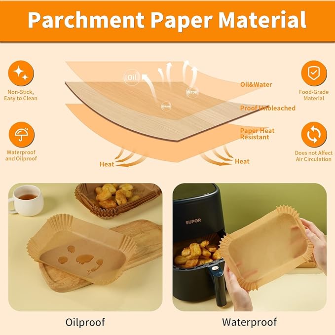 Air Fryer Disposable Paper Liner for Ninja DZ201/DZ401/DZ550/DZ302/SL401/SL451,100PCs Rectangle 8.6x 5.5'' Baking Parchment Paper Inserts Accessories,Ninja Foodi Dual Papel para Freidora de Aire