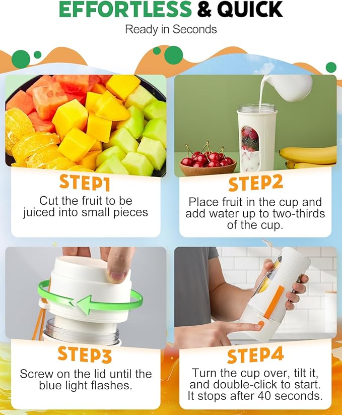 Tolaist Portable Blender for Smoothies, BPA Free Small Blender for Shakes and Fresh Juices, 15 Oz Dishwasher Safe Portable Bottle with 12-Blade, Rechargable Sport Bottle Compact and Easy to Clean