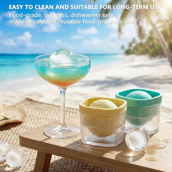Ice Ball Maker Mold 4 Pack - Large 2.4 Inch Silicone Whiskey Ice Ball Mold, Round Reusable Ice Cube Mold for Bourbon & Cocktails, Freezer Golf Ball Ice Trays