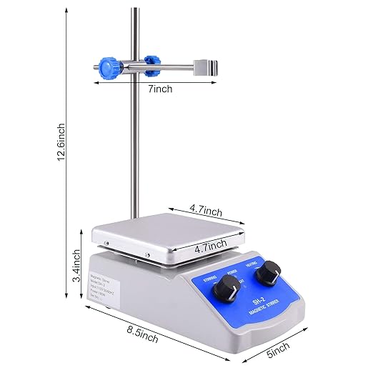 Slendor Magnetic Stirrer Hot Plate Mixer 1000ml Stirring Capacity 5 x 5 inch Max 520°F Hotplate and 100-2000 RPM Stirrer, Stirring Bar & Support Stand Included