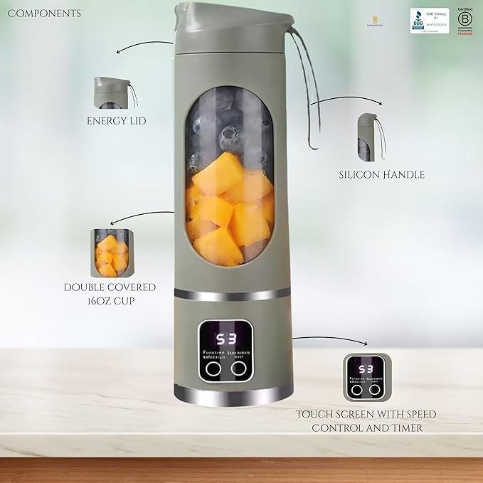 Paramexview® Portable Blender 16oz/500ml for Juices & Smoothies with 12 Stainless Steel Blades | USB Rechargable & 3 Levels Multi-Speed Control | 50W Powered fusion Portable Blender