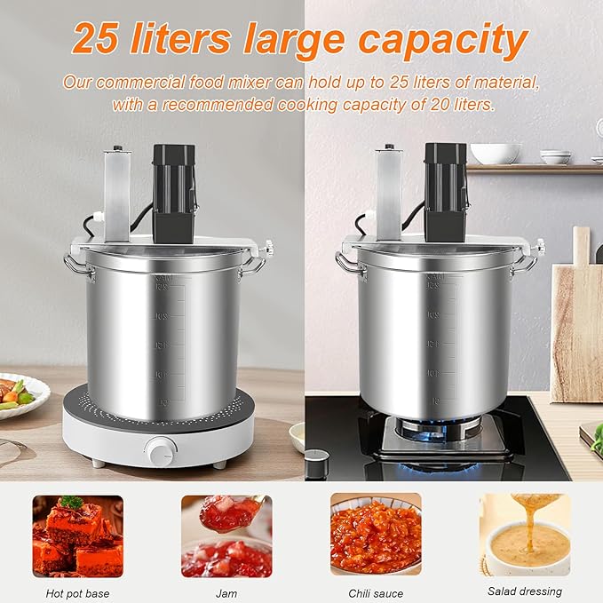 25L Commercial Automatic Food Mixer, Stainless Steel, 4-Blade Stirring Scraper, Adjustable Speed Control, for Restaurant & Industrial Use