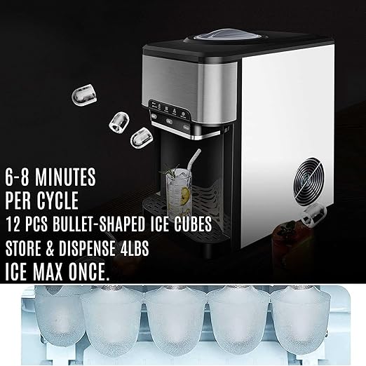 NUNET 3-in-1 Ice Maker Water Dispenser Water Cooler Filled by Water Line w. 10ft Water Inlet Hose 1/2" &1/4" Connector Hot/Cold Water Ready Makes 44 lbs Ice Daily Stores 4lb Ice