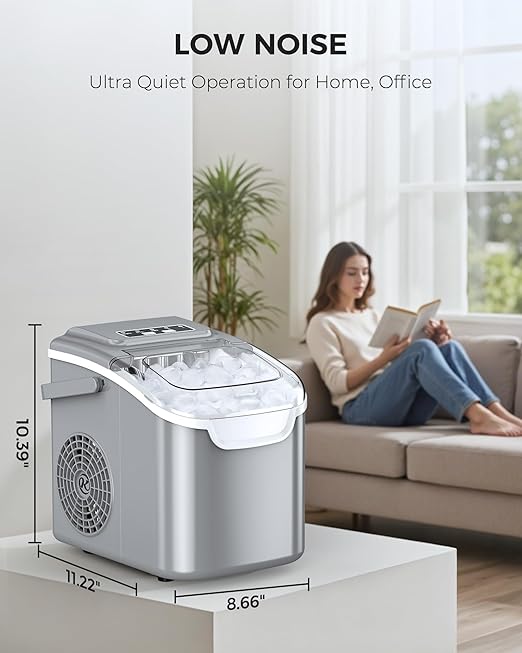 COWSAR Ice Maker Countertop, Portable Ice Makers Countertop, 26.5lbs/24Hrs, 8 Bullet Ice Cubes in 6 Mins, Ice Basket and Scoop, Self Cleaning Mini Ice Machine for Home, Kitchen, Camping