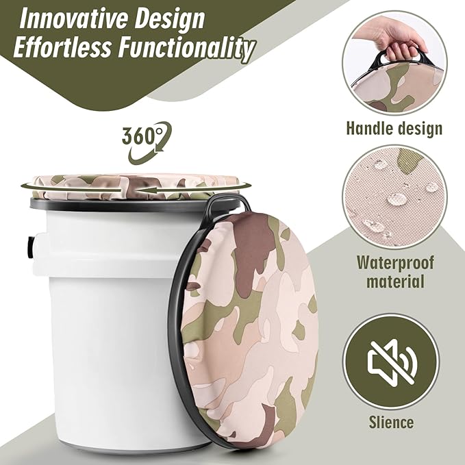 5 Gallon Bucket Seat for Yeti Only, 360 Degree Swivel Load Out Bucket Seat, 5 Gal Foam Cushion Seats Lid with Padded Top for Hunting Fishing Camping Baseball