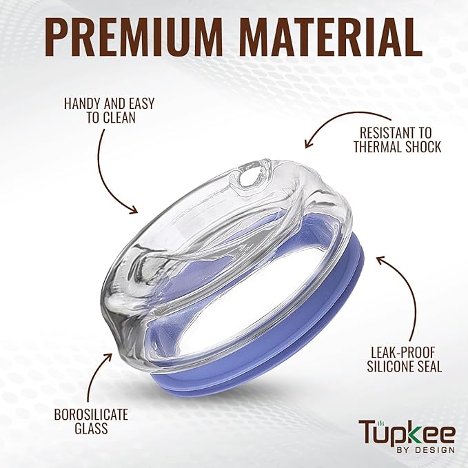 Tupkee Glass Sip Lid Jacaranda - Replacement Double Wall Glass Tumbler, 14oz & 8oz Hand Blown Travel Mug