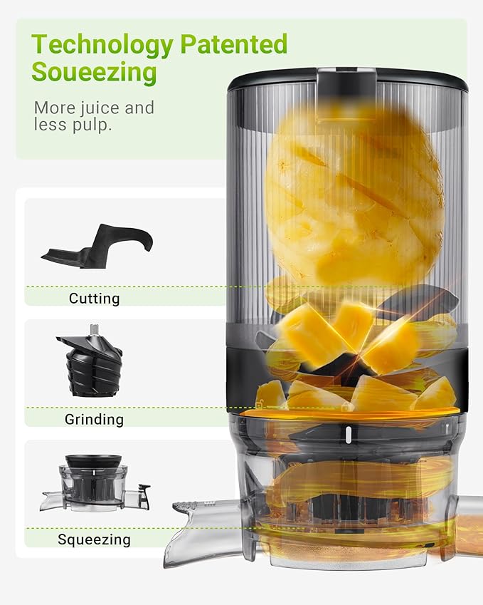 TUUMIIST Juicer Machines, Cold Press Juicer with 5.3" Extra Large Feed Chute Fit Whole Fruits & Vegetables Easy to Clean, High Juice Yield, BPA Free (Black)
