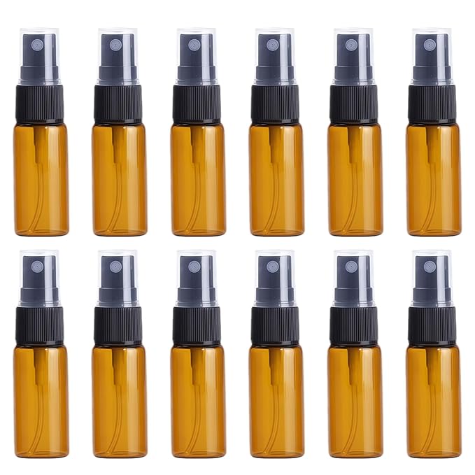 UPSTORE 12Pcs 15ml/0.5oz Glass Spray Bottles Empty Refillable Fine Mist Spray Bottle Dispenser with Cap Essential Oil Liquid Containers Jar for Perfume