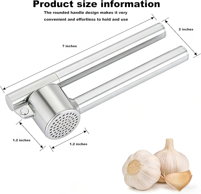 Stainless Steel Garlic Press and Mincer Set, Heavy Duty Garlic Crusher with Ergonomic Handle Rustproof Easy Squeeze Garlic Press Stainless Steel Professional Garlic Mincer Tool for Kitchen Use