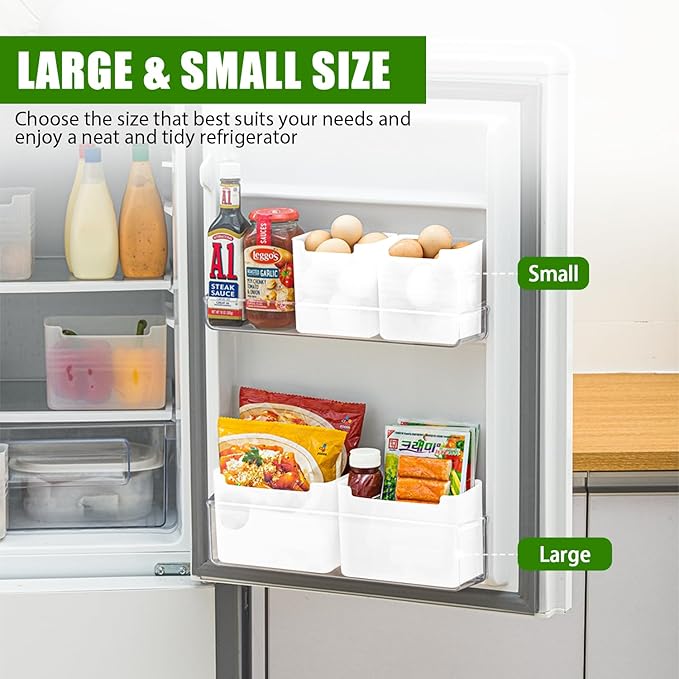 5 Pack Refrigerator Organizer Box, Plastic Refrigerator Side Door Storage Containers, Space-Saving Organizer Bins for Refrige, Refrige Drawers for Fruit and Vegetable (White, S×3+L×2)