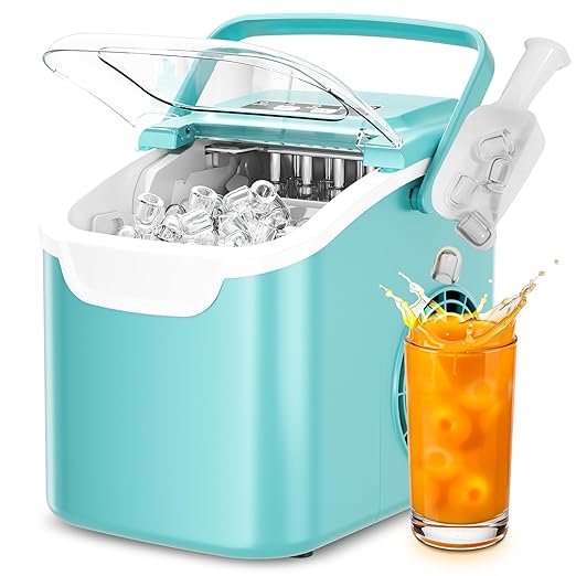 Antarctic Star Countertop Ice Maker, Portable Ice Machine with Carry Handle, 26.5Lbs/24H, 2 Sizes Bullet Ice, 8Cubes in 6 Mins Office/Kitchen/Bar White