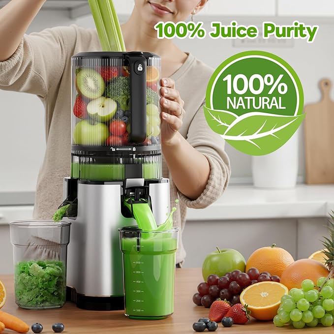 ECOSELF Juicer Machines with 3 Filters (For Juice/Sorbet/Nut Milk), With 6.0" Wide Mouth Hopper for Vegetables & Fruits, Slow Masticating Juicer Self Feeding, Juicer for Family Party, With Brush