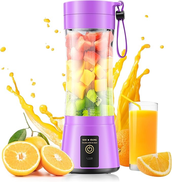 Portable Blender for Smoothies and Shakes - Personal Size Mini Blender with 380Ml Travel Cup, 6 Stainless Steel Blades for Powerful Blending, Fresh Fruit Juicer for Home/Travel
