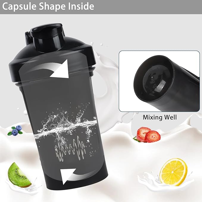 Shaker Bottle,400ml Small Protein Shaker Bottle with Mixing Ball, Portable 14oz GYM Shakes Cup for Workout,BPA free, 100% Leak Proof,Dishwasher Safe（Black）