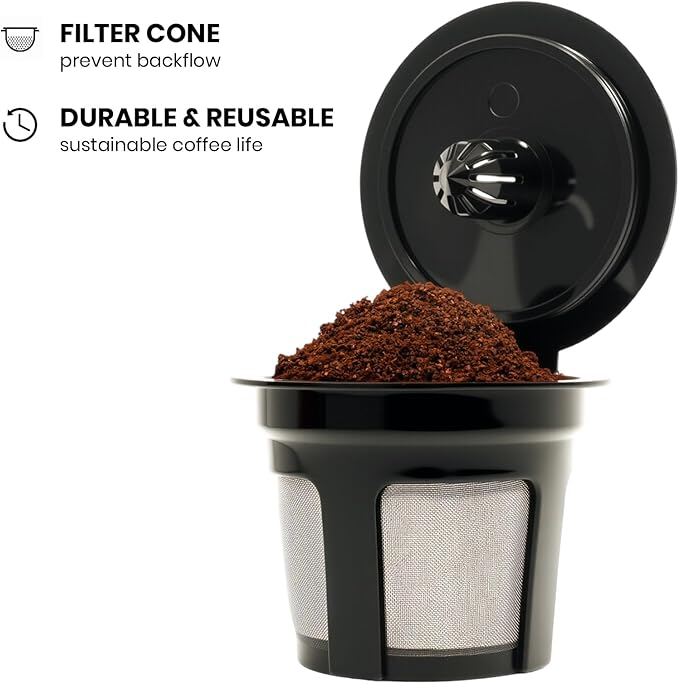 Reusable K Cup for Keurig, Black BPA Free Refillable K-Cup Pod Coffee Filters, Universal Fit Refillable Filters for Keurig 1.0 and 2.0 Coffee Maker (Black- 4 Park)