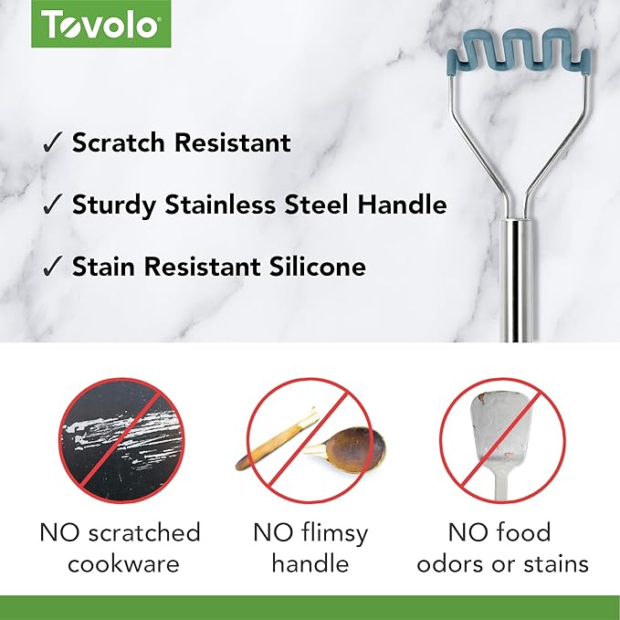 Tovolo Silicone Potato Masher Stainless Steel Handle Pink Sorbet Dishwasher Safe Heat Resistant Non Scratch Handheld Coil Wire Potato Smasher for Nonstick Pans Ergonomic Kitchen Food Prep Tool
