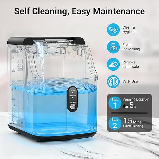 Nugget Ice Makers Countertop 35lbs/Day, Pellet Ice Maker Machine with Self-Cleaning, One-Click Operation Sonic Ice Maker, Pebble Ice Maker for Home/Kitchen/Office