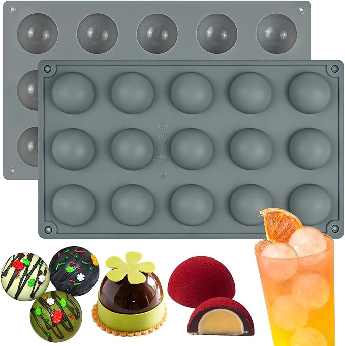 Semi Sphere Silicone Mold, 2 Pcs Silicone Sphere Chocolate Mold 30 Cavity Small Half Ball Molds for Chocolate Truffles, Candy, Ice Cubes, Jelly, Jello, Cake Decorations, Dome Mousse