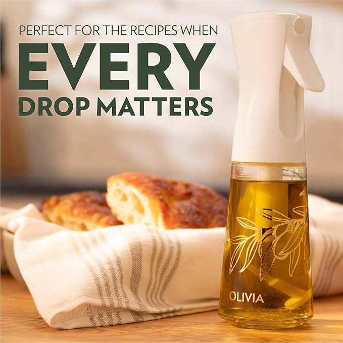 FLAIROSOL OLIVIA Oil Sprayer for Cooking, 200ml Glass Olive Oil Sprayer, Continuous Cooking Spray Bottle with Portion Control, Olive Oil Dispenser for Kitchen, Air Fryer, Salad, BBQ (Golden Leaves)