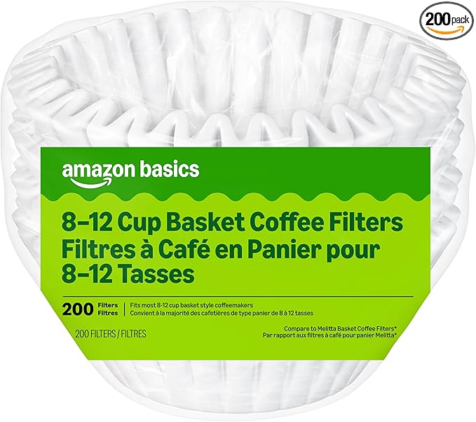 Amazon Basics Basket Coffee Filters for 8-12 Cup Coffee Makers, White, 200 Count