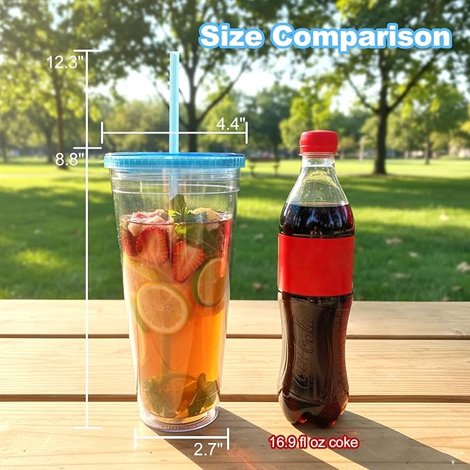 Zukro Clear Acrylic Tumbler with Straw and Lid 32 oz, Double Walled Insulated Reusable Plastic Iced Coffee Cup, To Go Cup Perfect for Home, Office, Fit in Cupholder, BPA Free, 4 Pack