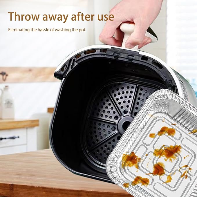 Non-Stick Disposable Air Fryer Aluminum Foil Liners Square 50PCS, Oil-Proof Aluminum Foil Tin Box Also for Steamer Basket Instant Pot Oven & Grill (7 * 7 Inch-Square)